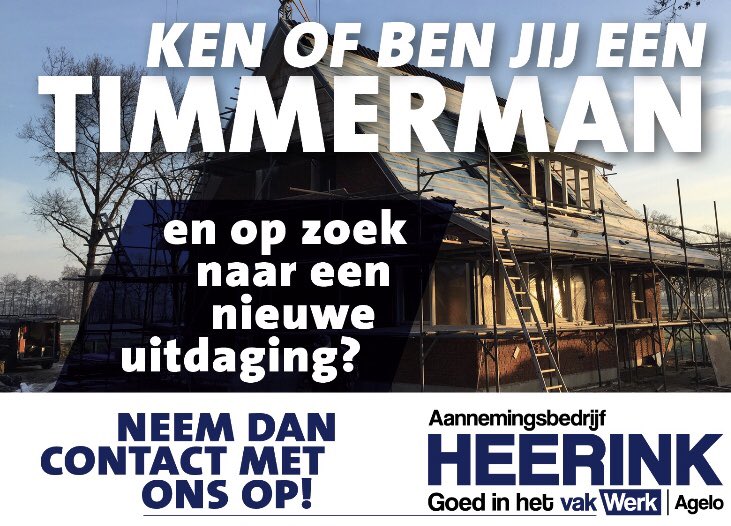 Heerink_bouw's tweet photo. Gezocht:  meerdere timmerlieden. Delen wordt gewaardeerd https://t.co/a6qanW4CR9