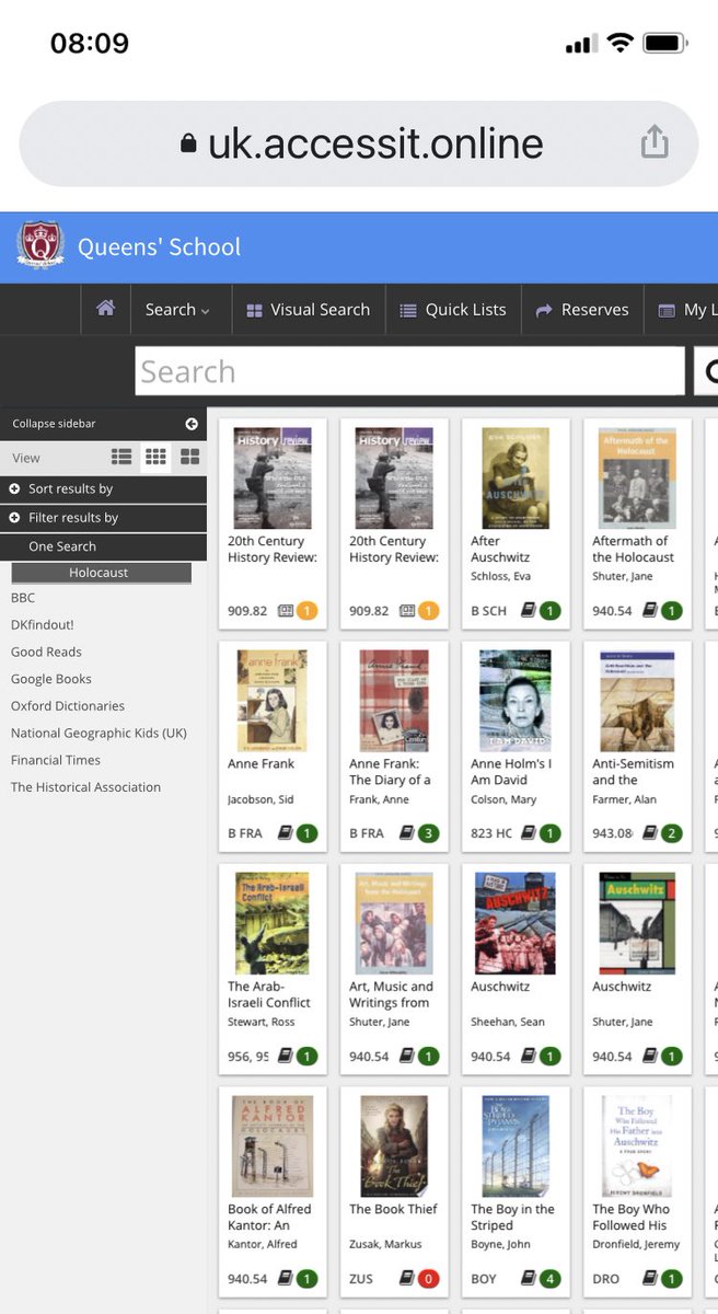 QueensSch_Lbry's tweet photo. Our pink library search app can direct you to lots of online resource regarding The Holocaust.Type Holocaust in the Search bar then on left hand side use the one search option which will take to websites. #HolocaustMemorialDay #daretoremember #daretobegreat @QueensSch https://t.co/9R5LnfW9kN