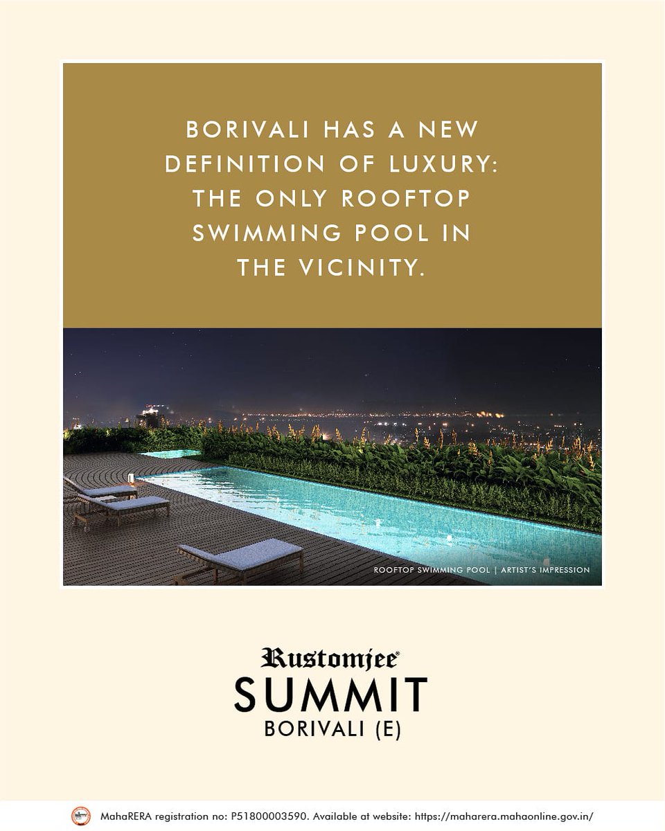 RustomjeeSpaces's tweet photo. Borivali's finest standalone landmark has yet another reason for you to call it home. #rustomjeesummit #rooftoppool https://t.co/cA00ypc5Ab
