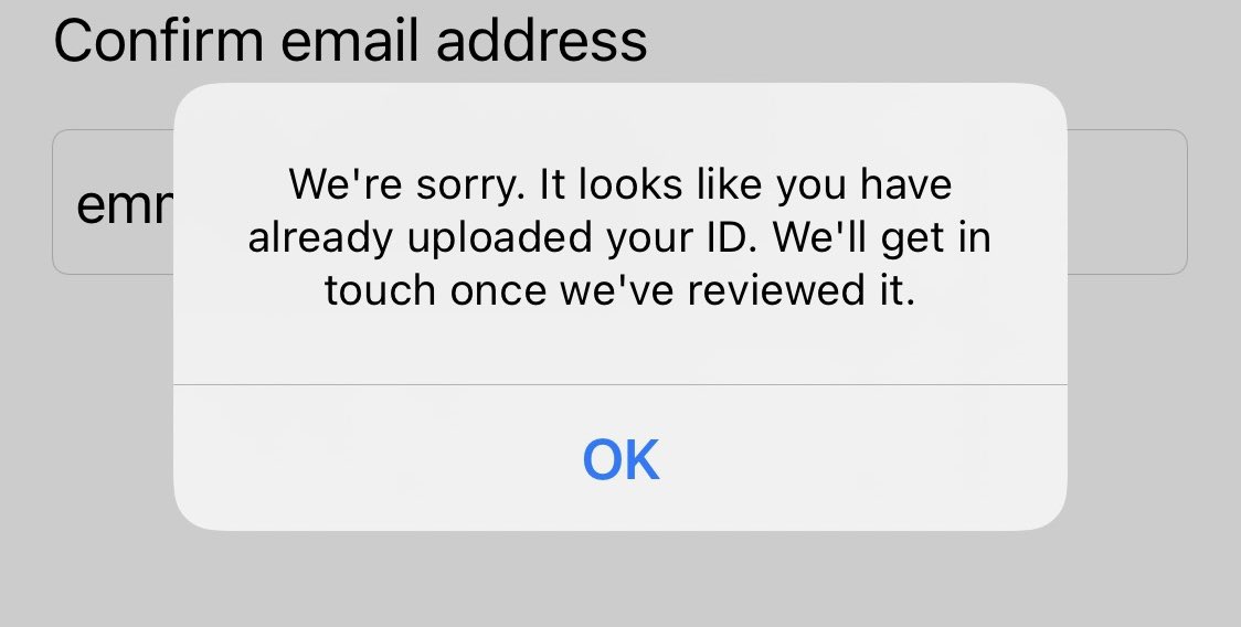 emma06310293's tweet photo. I submitted ID as requested and it was rejection without reason. I have tried to submit further ID and evidence and it will not let me. I just get this error message. https://t.co/hMXDc3iCcY