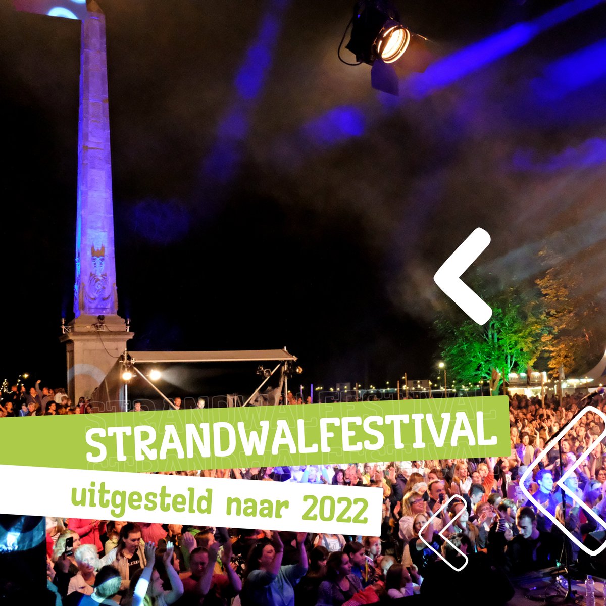 Strandwal's tweet image. In goed overleg tussen het bestuur en de uitvoerende organisatie Sport Heroes is besloten het Strandwalfestival uit te stellen naar 2022. In het persbericht op onze website lichten we de keuze verder toe.   
strandwalfestival.nl/nieuws.php?url…