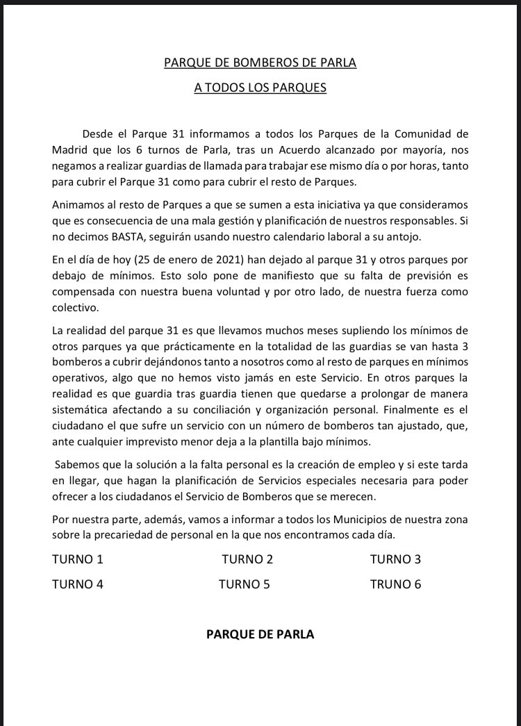 BomberosMobom's tweet photo. Comunicado parque de Parla @ppparla @PSOEdeParla @CsParla https://t.co/MIokhD3qiI