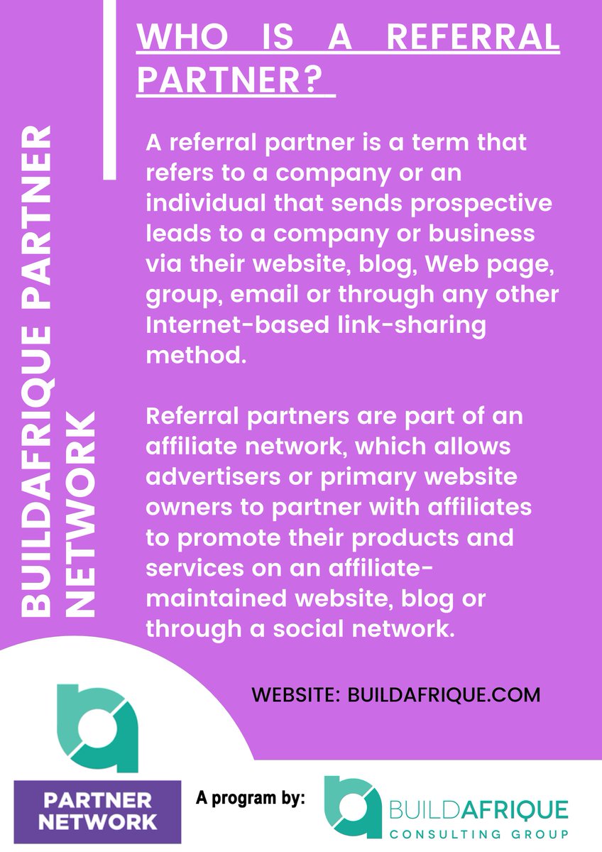 Our referal Partners get to earn 10-30% commissions on successful Real Estate and Development Solutions business leads. Refer leads to our organisation (Builafrique Consulting Group) through our App and become a referal partner. ( App download link: bit.ly/2BJmxe7 )