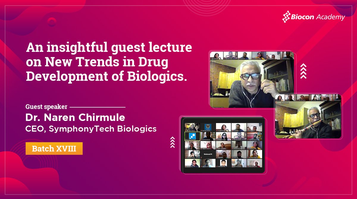 BioconAcademy's tweet photo. "Always be prepared of the unexpected" were the words of our #guestspeaker Dr. Naren Chirmule, CEO, #SymphonyTech #Biologics, who presented an insightful #guestlecture on #NewTrends in #DrugDevelopment of Biologics & imbibed some of the important #lifelessons to our #students. https://t.co/ekkuGM9WMy
