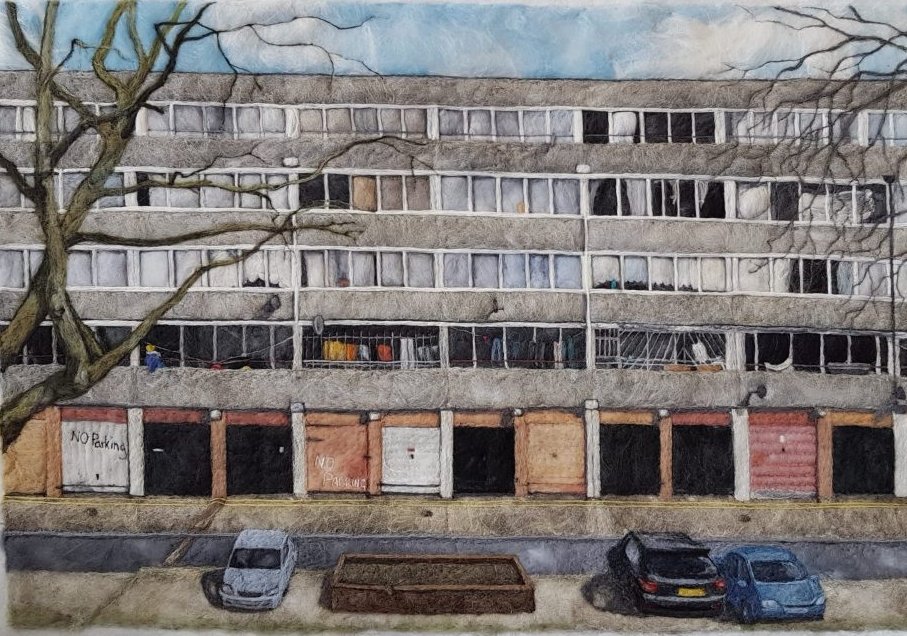 bas21_art's tweet photo. Soft Concrete, Latimer, 2020. Harriet Mena Hill. A 1991 Evening Standard New Discovery Art Prize winner, Hill studied painting at Camberwell & features in the Government Art Collection. 'Latimer' was part of the famed low-rise Aylesbury Estate in South London. #HarrietMenaHillArt https://t.co/5AcubXHCl0
