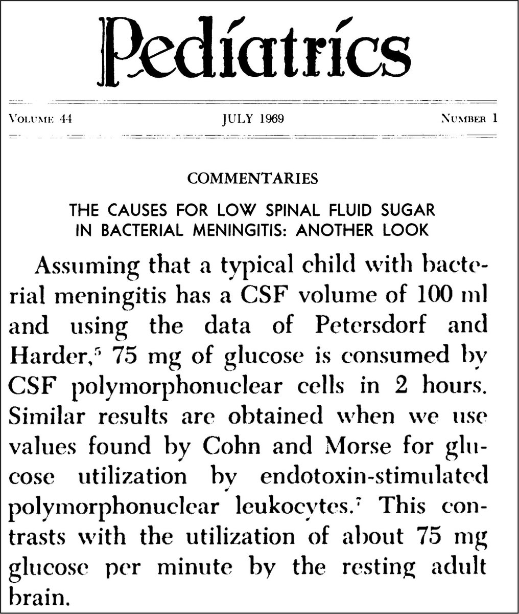 11/A final hypothesis suggests that our brains are consuming the glucose.This was proposed in 1969 in a fantastic review by John Menkes. He argues that glucose consumption by bacteria/WBCs is just a fraction of brain cell consumption. https://pubmed.ncbi.nlm.nih.gov/5795399/ 