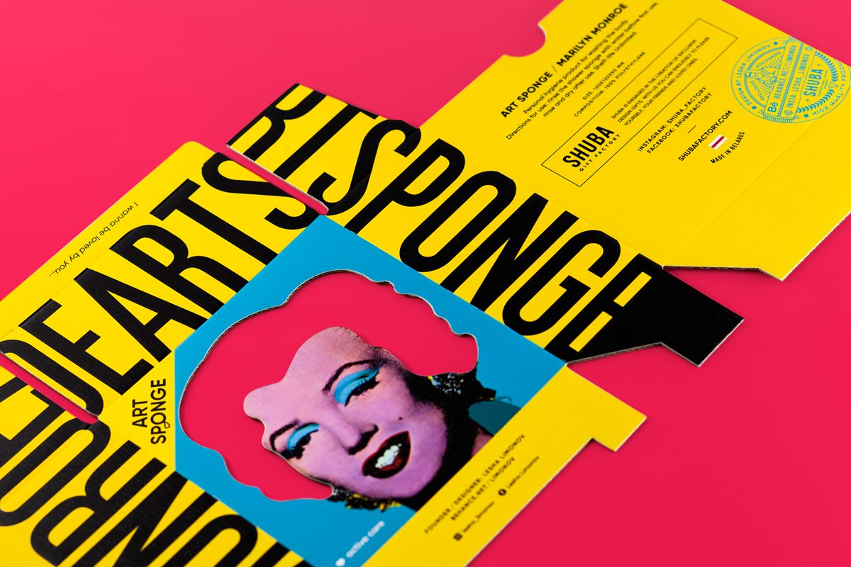 lacriaturacreat's tweet photo. Este packaging de esponjas de baño está inspirado en el retrato de Marilyn Monroe de Andy Warhol >>> https://t.co/2NCtWUxB7q https://t.co/OawRot30hw
