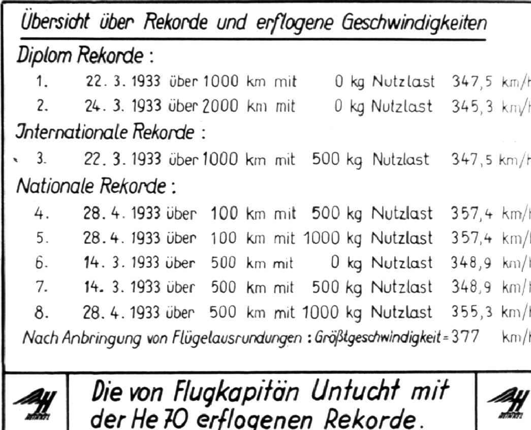 Talking about records, Heinkel really liked showing those off (and why shouldn't he). Here is a list of records flown with the Heinkel He 70, compiled by the company.
