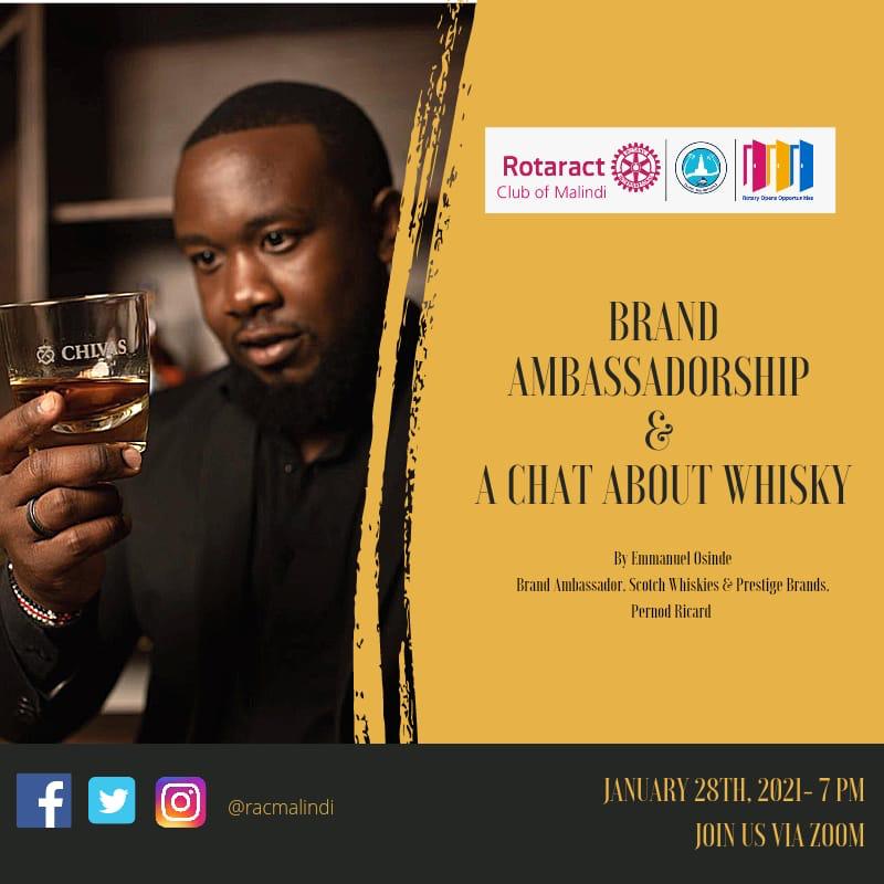 ROTARACT CLUB OF MALINDI is inviting you to a scheduled Zoom meeting. 

Topic: BRAND AMBASSADORSHIP &amp; CHAT ABOUT WHISKEY 
Time: Jan 28, 2021 07:00 PM Nairobi 
#racmalindi #rotaract #rotary #serviceaboveself #Whisky #brand #beunlimited