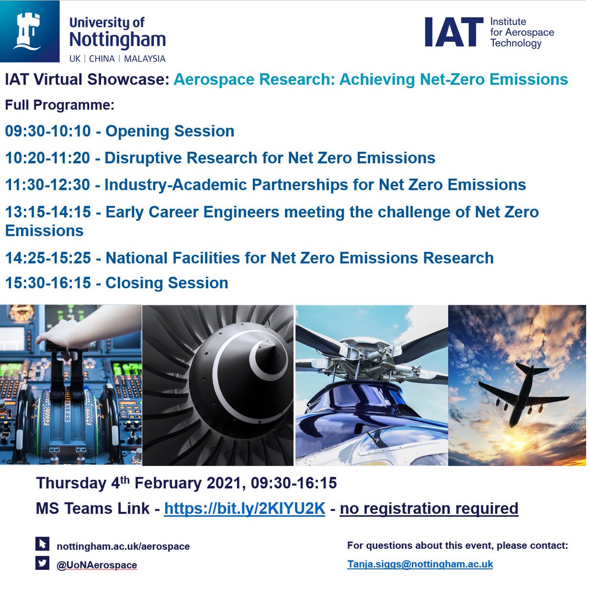 UoNAerospace's tweet photo. FREE @UoNAerospace IAT Virtual Showcase 'Aerospace Research: Achieving Net-Zero Emissions'
Full programme and timings below
No registration required - follow the link
#NetZero #aerospace #IATNetZero
📆4th February 2021
⏰09.30-16.15 (GMT)
👉MS Teams - https://t.co/Osjrd4zeb0 https://t.co/quGeaQQxGa