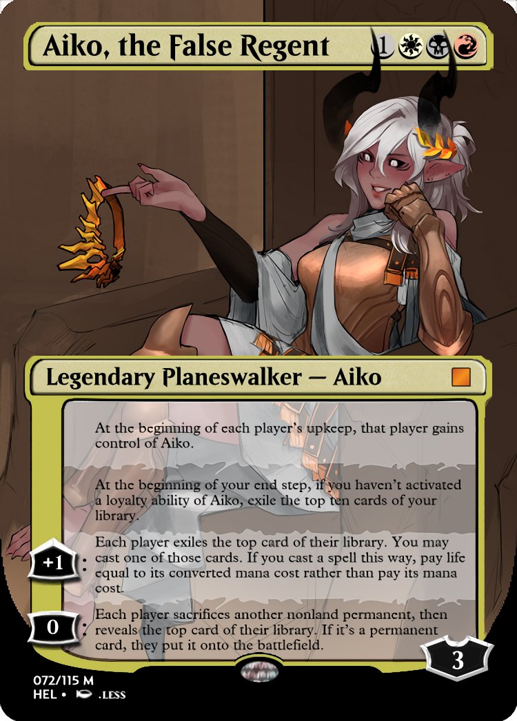 Haohi_Oterin's tweet image. I really love the idea of a planeswalker that changes allegiances in game. I really hope that its something they do more in #MtG 

But for now, I gotta make do with my Aiko walkers