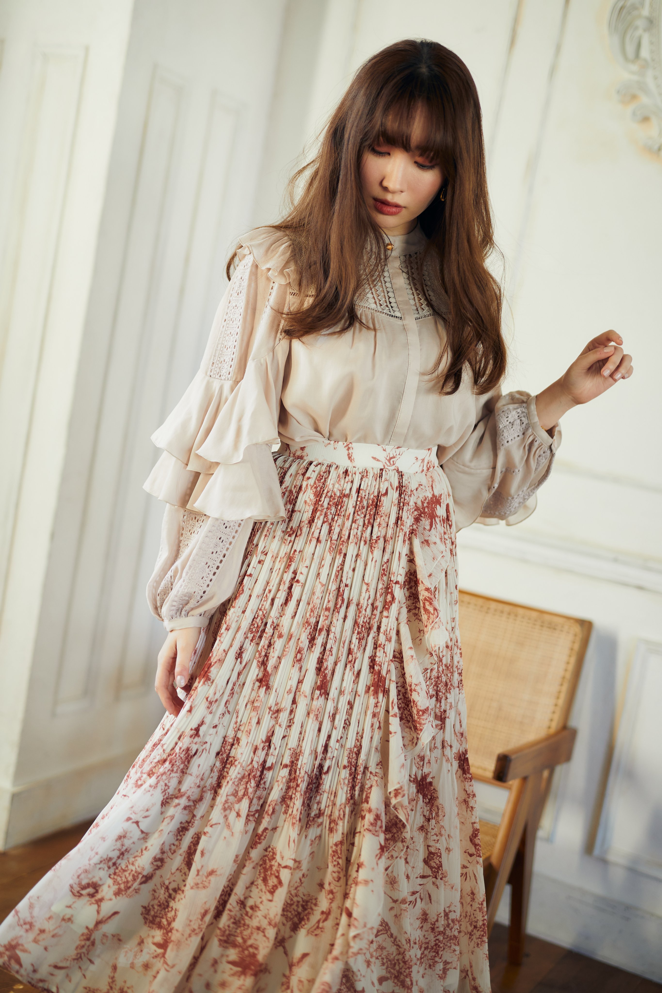 herlipto Pleated Chiffon Long Skirt