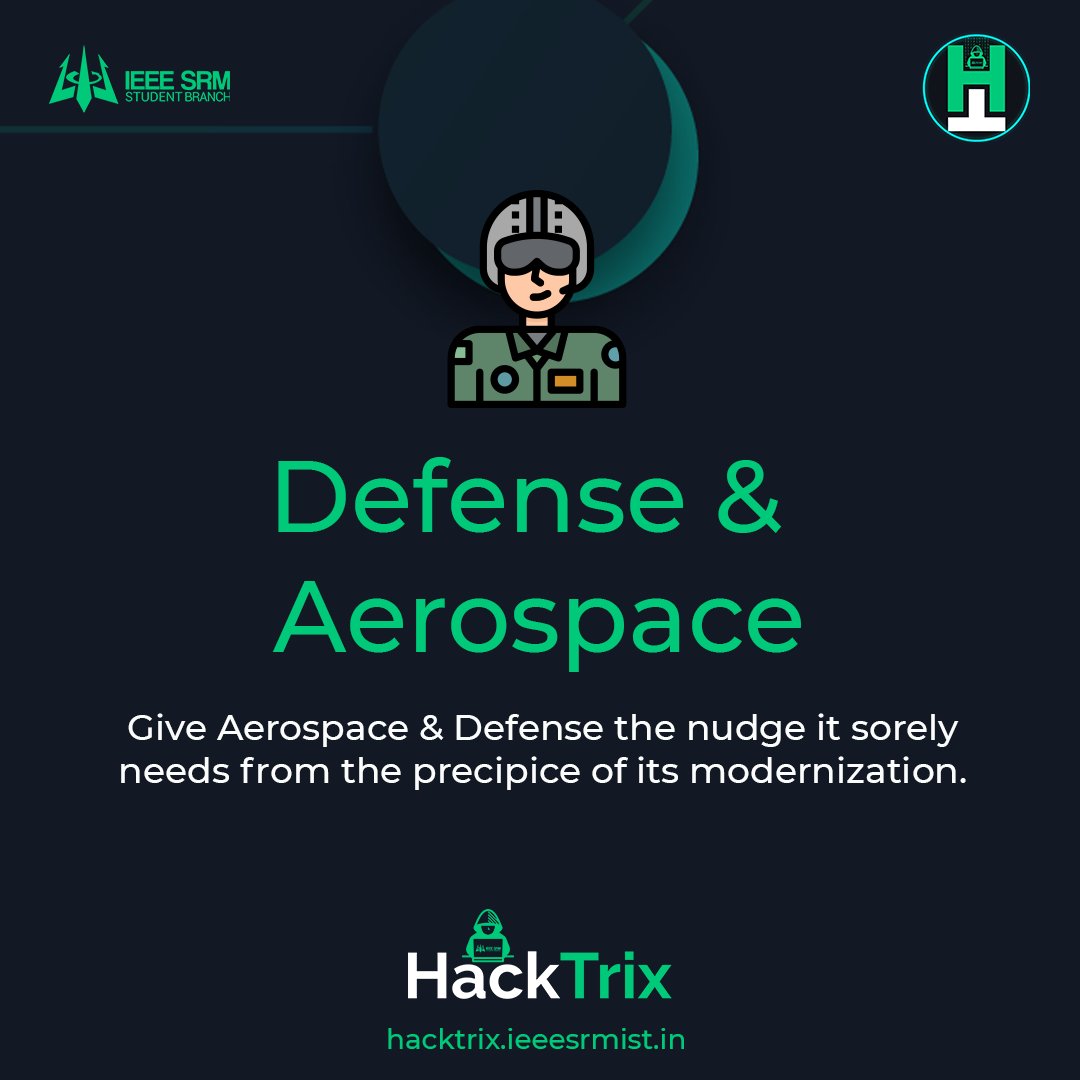 ieeesrmist's tweet image. Introducing Tracks - Defense &amp;amp; Aerospace.

Give Aerospace &amp;amp; Defense the nudge it sorely needs from the precipice of its modernization.

#IEEESRMIST #HackTrix #programming #hack #hacker #hackathon #health #environment #programminglife #code #coding #codinglife