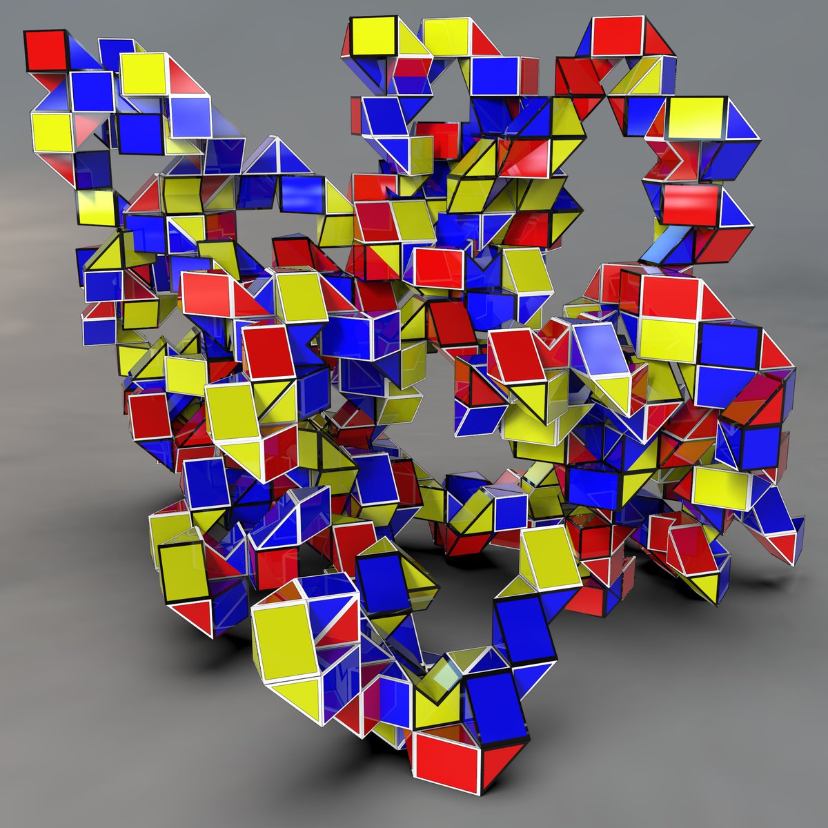 kronpano's tweet photo. Rubik's snake in Mondrian colours
#generated in #structuresynth #rendered in #keyshot
#rubik #mondrian https://t.co/CcL8Ls8UdJ