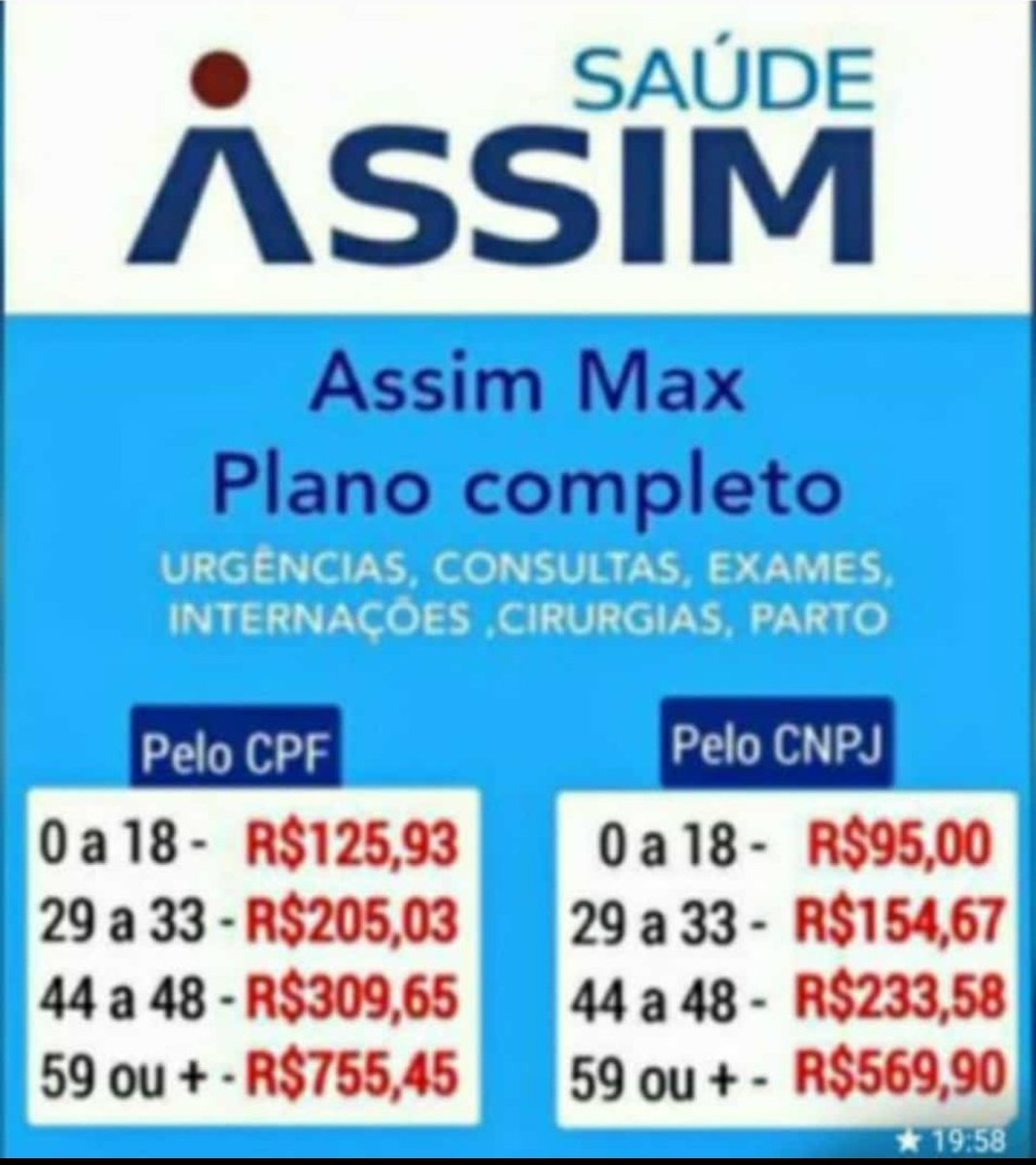 marciogleibe's tweet photo. Não perca está oportunidade!
Assim, Amil, Unimed, SulAmérica, Porto Seguro, Golden Cross, GNDI Intermédica, Bradesco

Whatsapp: (21) 97004-6262 https://t.co/Cu2RUr7mYF