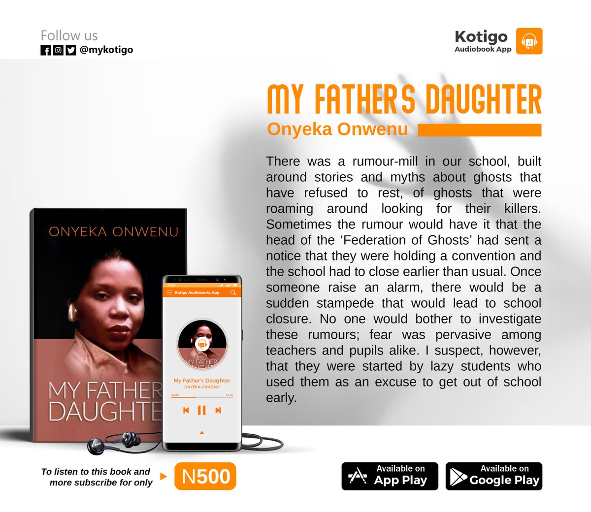 MyKotigo (@mykotigo) on Twitter photo The untold story about the Federation of Ghosts and how they tormented my school - <a href="/OnyekaOnwenu/">Onyeka Onwenu</a> narrates in her book #MyFathersDaughter
Read book here mykotigo.com/book/102
#SaturdayMorning #SaturdayMood #SaturdayVibes #saturdaynight #SaturdaySocial The untold story about the Federation of Ghosts and how they tormented my school - <a href="/OnyekaOnwenu/">Onyeka Onwenu</a> narrates in her book #MyFathersDaughter
Read book here mykotigo.com/book/102
#SaturdayMorning #SaturdayMood #SaturdayVibes #saturdaynight #SaturdaySocial