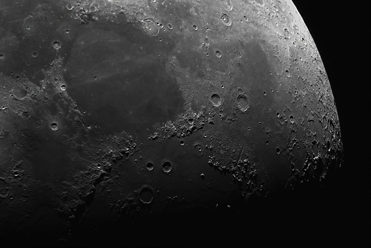AstroWielki's tweet photo. Though the weather is often cloudy, we managed to observe our #Moon. Here a pic by Mariusz Bajer, with the #SeaofSerenity, large crater #Archimedes, and lesser craters #Aristoteles, #Eudoxus in the foreground. 
#AstroHighlights #Astronomy #Selenography https://t.co/6Md7vHMFsE