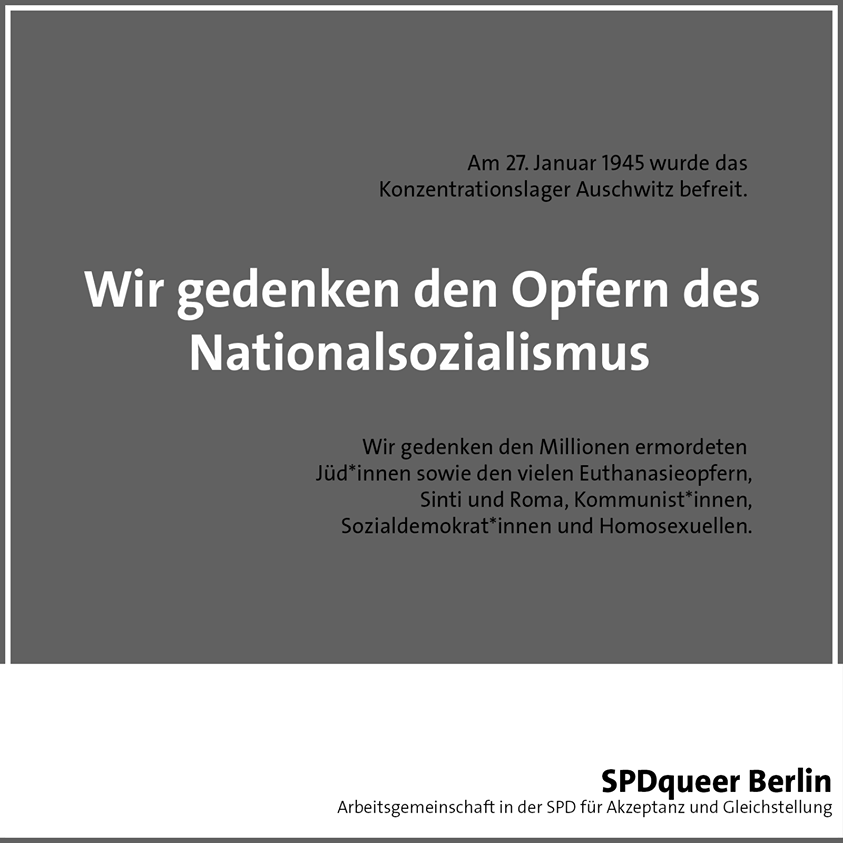 Heute ist der Tag des Gedenkens an die Opfer des Nationalsozialismus.
Wir gedenken all den Millionen ermorderten Jüd*innen, sowie den vielen Euthanasieopfern, Sinti und Roma, Kommunist*innen, Sozialdemokrat*innen und Homosexuellen. #WeRemeber