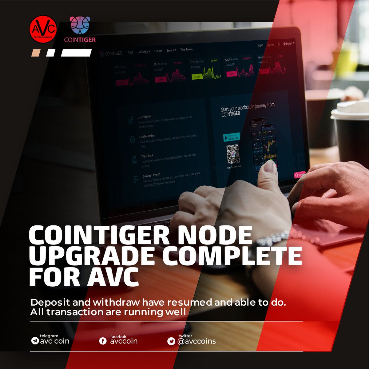 CoinTiger Node Upgrade Complete

Dear Trader

CoinTiger node upgrade has complete. Deposit and withdraw have resumed and able to do. All transaction are running well.

Thank you for your cooporation.