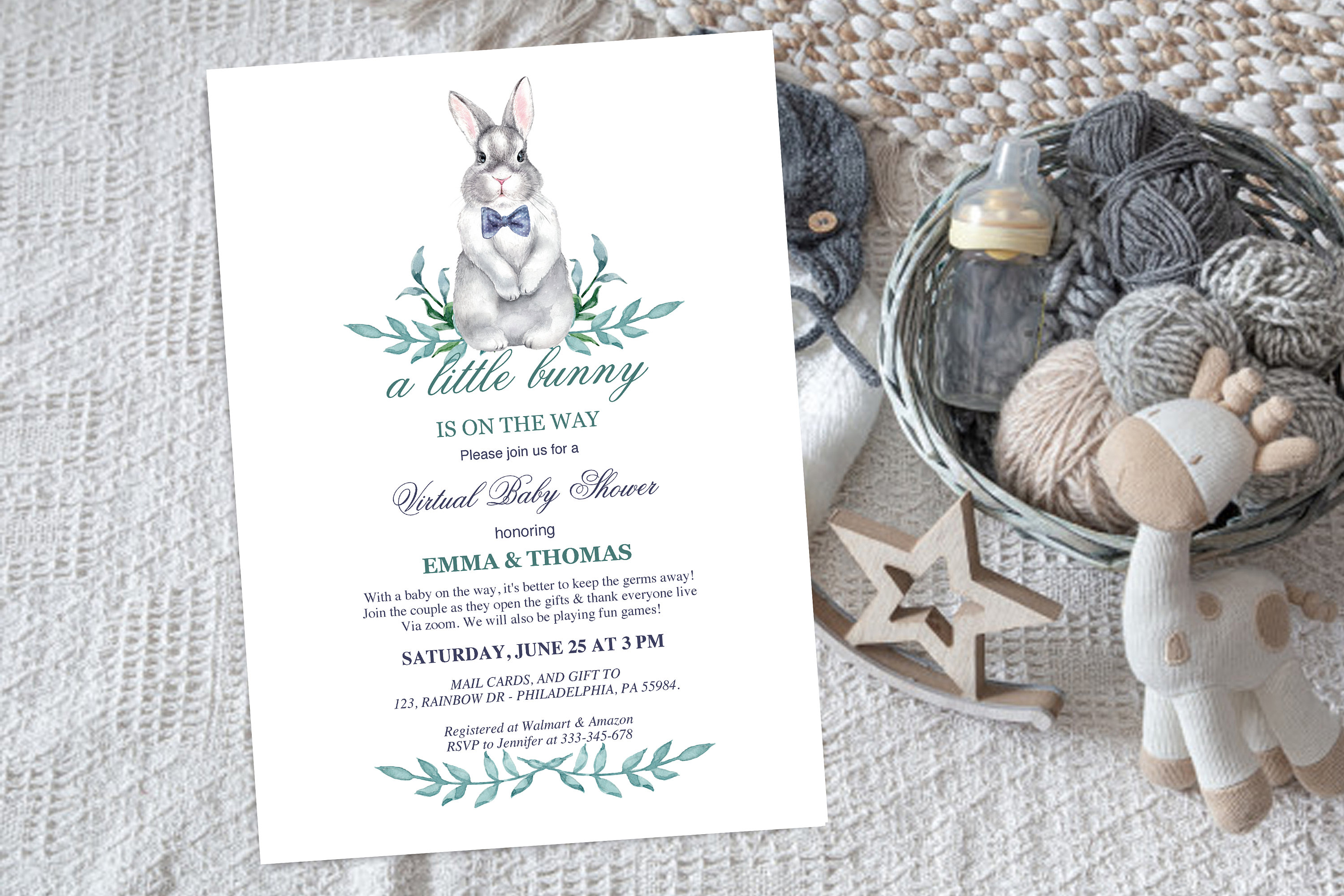 Peter Rabbit Baby Shower Invitation Boy Baby Shower Invitation