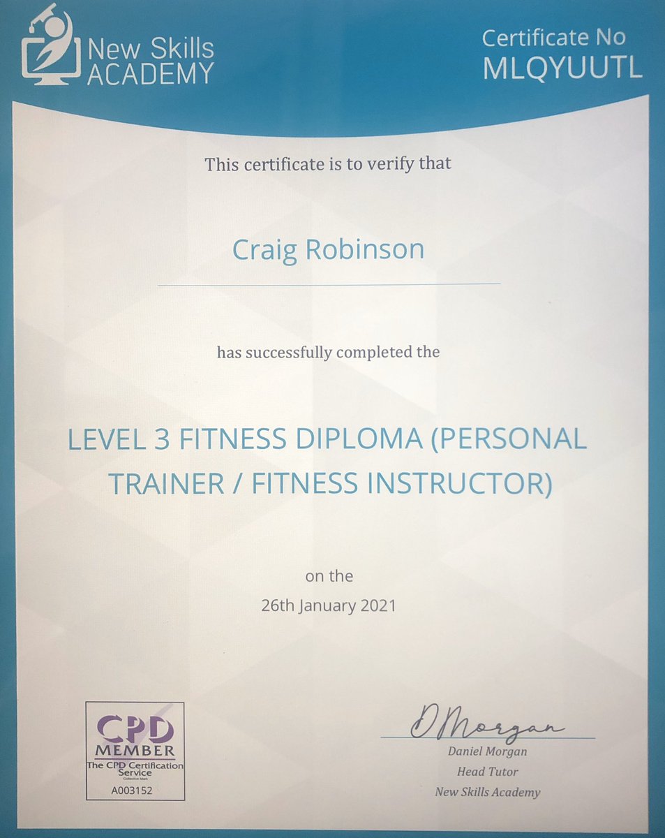 Delighted to complete my Level 3 Fitness Diploma 
•
Some more learning to help me improve as a coach and to pass the knowledge on to players
•
#CRCoaching #munstersno11to1soccercoach #fitnessdiploma