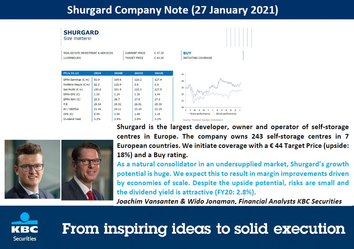 We initiate coverage on Shurgard in a note titled “Size matters!” with a € 44 TP and a Buy rating. As a natural consolidator in an undersupplied market, Shurgard’s growth potential is huge. We expect this to result in margin improvements driven by economies of scale.