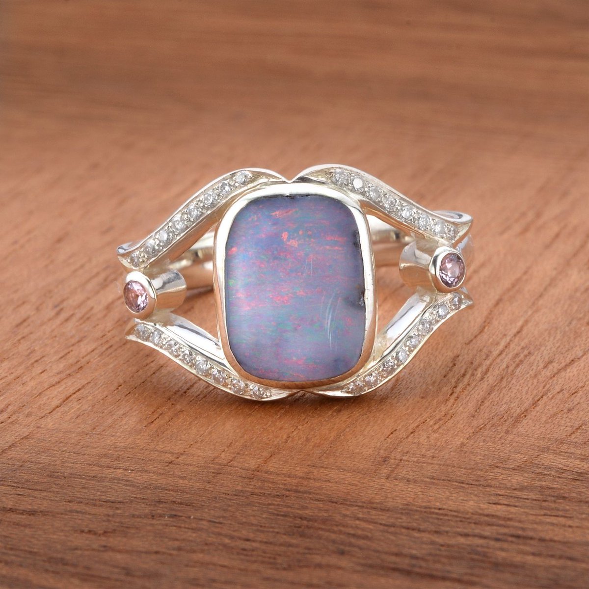 AndersonBeattie's tweet photo. Shop this elegant and unique 4.9cts Boulder Opal Ring with Pink Sapphire and CZ Accent in 925 Sterling Silver Ring Size 7 US by #AndersonBeattie. It can never get better than this stunning jewelry piece. ✨💍 #opal #jewelry #boulderopal https://t.co/sMBwCzad13 https://t.co/Z8okpGoJxa