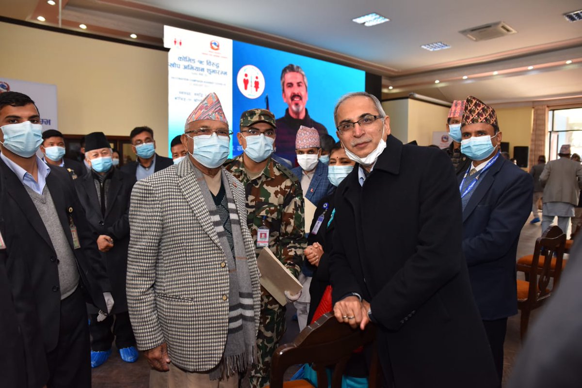 Happy to see Rt. Hon. PM @kpsharmaoli launch country-wide vaccination drive today with #MadeInIndia vaccines. My best wishes to Nepal’s ‘Covid warriors’ who are getting their jabs in the first phase. #VaccineMaitri #NeighbourhoodFirst @MEAIndia @PMOIndia @IndiaInNepal @mohpnep