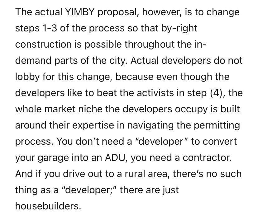 I really like  @mattyglesias (I’m a paid subscriber) and he’s done a lot to popularize the YIMBY approach, but I don’t think he fully understands what a developer is or does. First, the idea that there are no developers in rural areas is just not true. There are many of them!