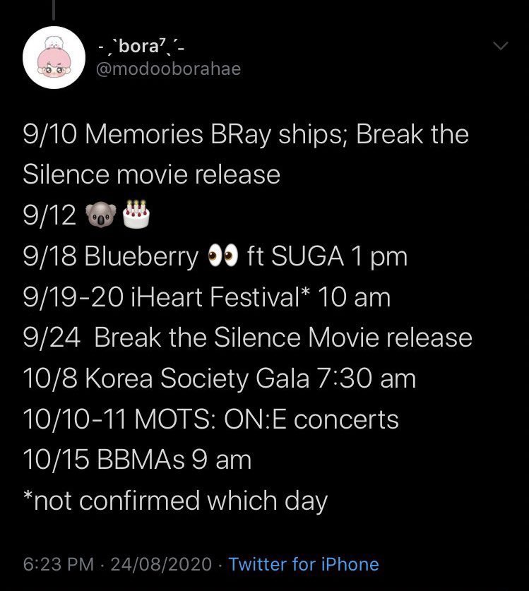 - Bora forgot to add J/M‘s Birthday in her B/TS schedules Tweet, got called out for it and made a new Tweet where she got his Birthday wrong, called T/H a thirdwheeler and disrespected J/K‘s GCF.