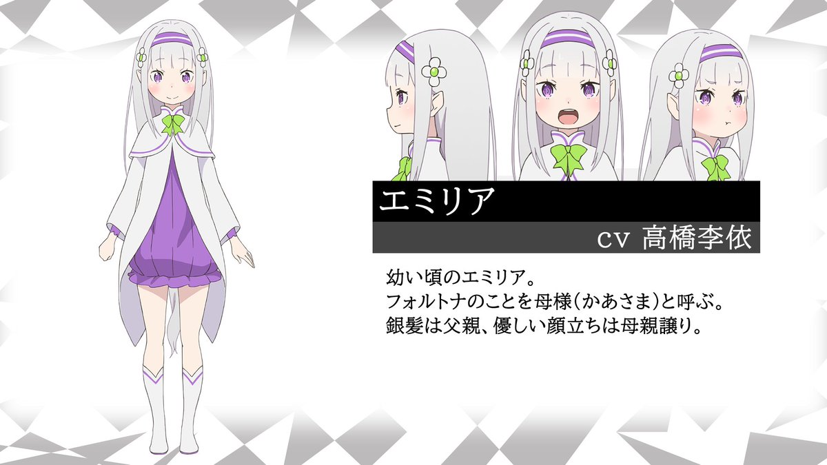 Anime Trending Re Zero Starting Life In Another World 2nd Season Part 2 Character Designs For Young Emilia Fortuna Arch And Geuse Young Emilia Cv Rie Takahashi Geuse Cv