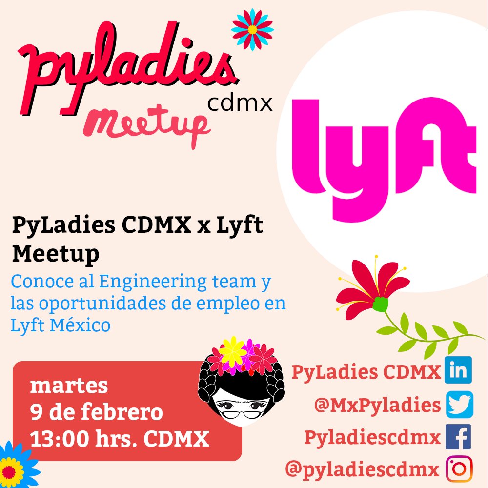 MxPyladies's tweet image. No se pierdan nuestro próximo meetup, como invitadas especiales tendremos a 3 chicas super talentosas del equipo de #Lyft!!