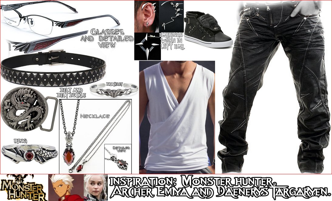 Just a remix I did for Trent involving more pieces of worn clothes/accessories mixed with a new belt buckle and shoes. Inspiration is listed below and I think this time the Targaryen Archer vibe is a little more subtle than before and I love it!