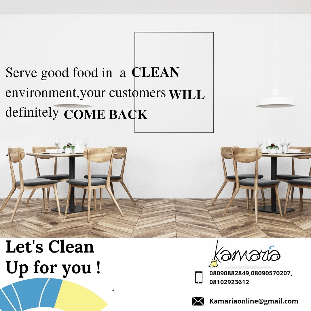 KamariaCleaning's tweet photo. Cleaning is a PRACTISE not a PROJECT.  
.
.
. 
Let's help keep your resturant or Space Clean at an affordable rate. 
.
.
.
#kamariacleaning #Lagoscleaning #professionalcleaners #lekkicleaningservice 
#ikoyicleaningservice 
#mainlandcleaningservice 
#resturant https://t.co/oa2yZWB42G