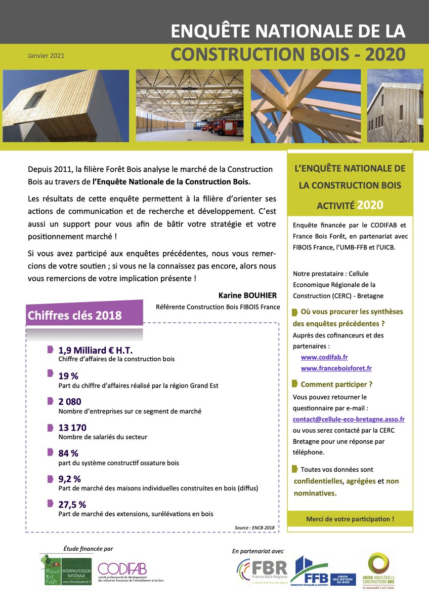 PatriceBideau's tweet image. &quot;ENQUÊTE NATIONALE DE LA CONSTRUCTION BOIS 2020- ../..Depuis 2011, la filière Forêt-Bois analyse le marché de la #constructionbois au travers de l&apos;Enquête Nationale de la Construction Bois, financée par le #CODIFAB et @franceboisforet ../...&quot;codifab.fr/actions-collec…