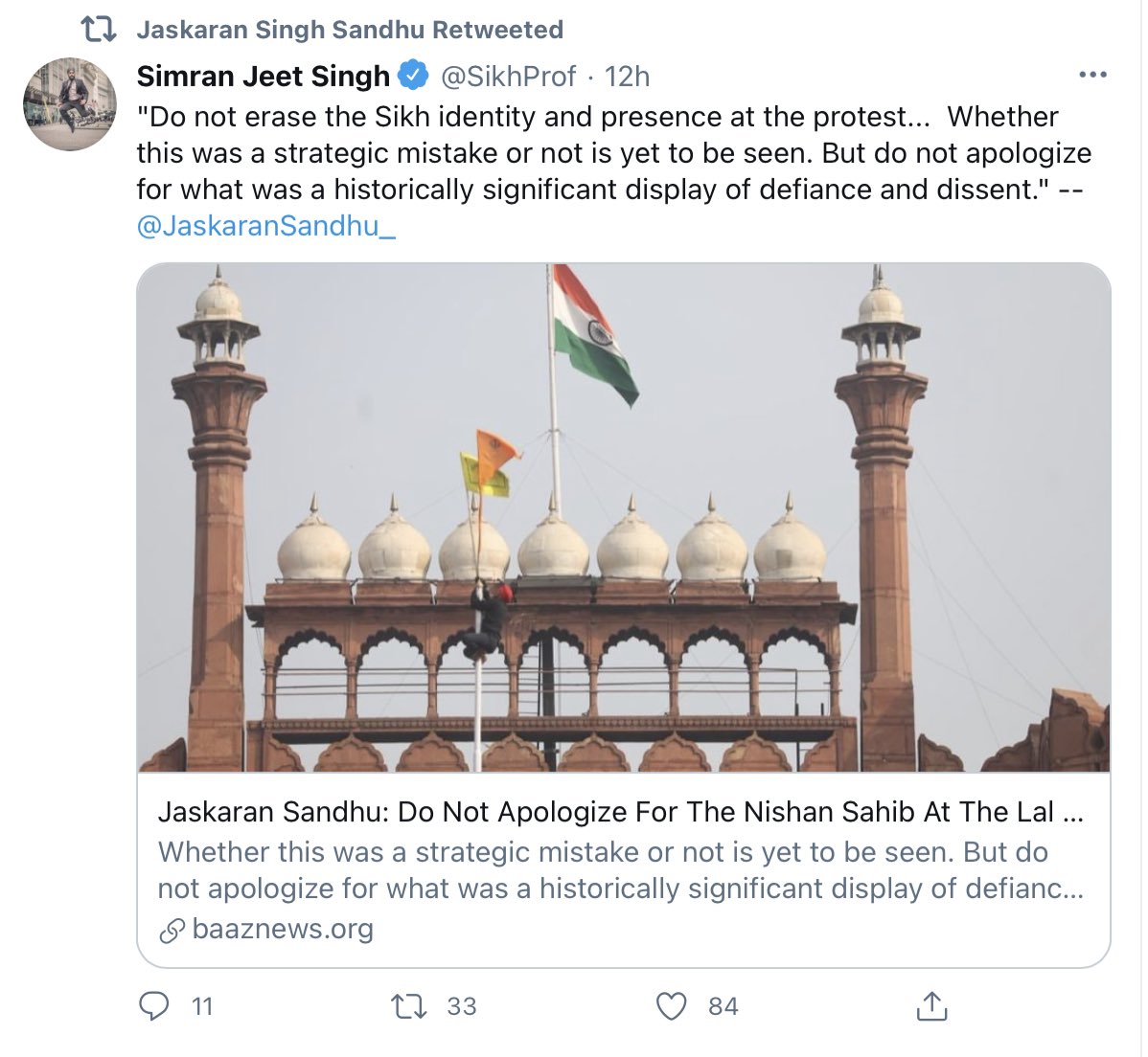 I want to believe these protests are not religiously motivated-that they are folks misled by  #fakenews and demagoguery. But why are some diasporic advocates continuing to suffuse the protests with religious imagery or Khalistan, when most Sikhs globally reject separatism? 3/