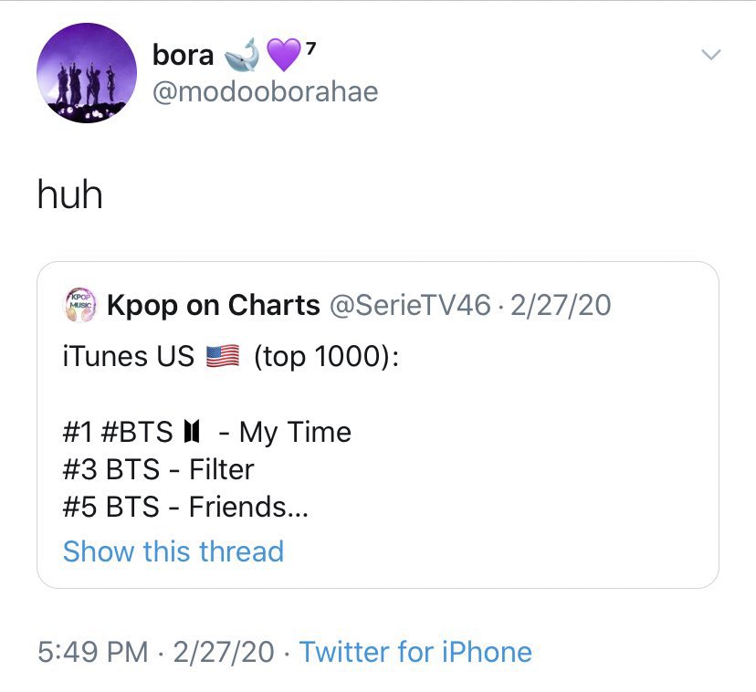 - Bora got mad at My Time, Filter and SN charting higher than the Title Track and assumed it was because of V/P/N. Instead of congratulating the members, she threw a tantrum and assumed that the named Songs were only charting high thanks to Solo stans.