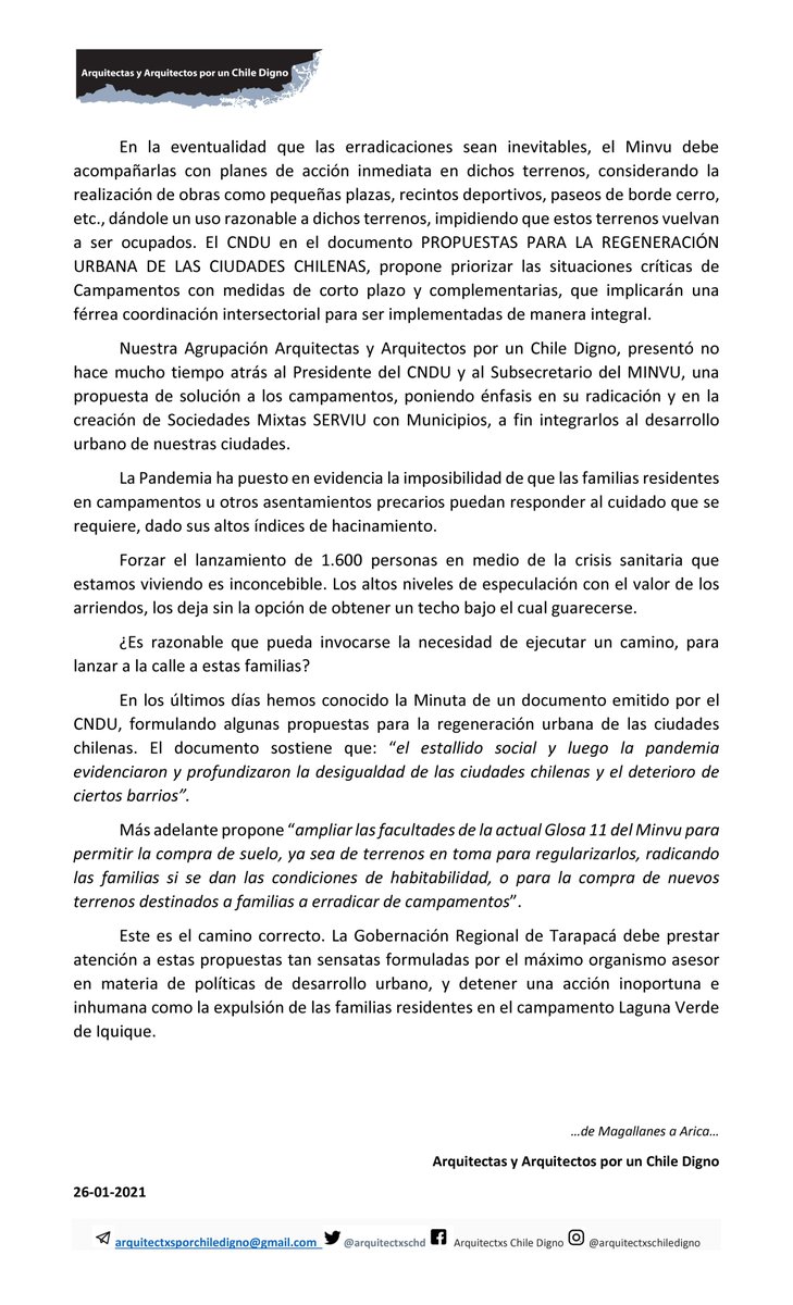 No es sostenible realizar desalojos en plena pandemia, no es humano ¡
Nuestra declaración al respecto: