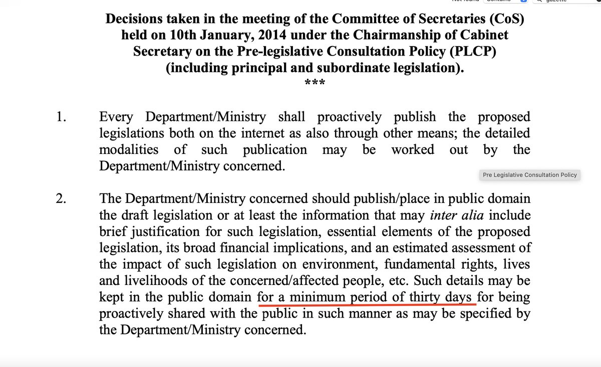 The ministry didn't read the pre-legislative consultation policy fully, it seems. So here we provide a screenshot of the policy with the bit on 'a 30-day public notice period' underlined.