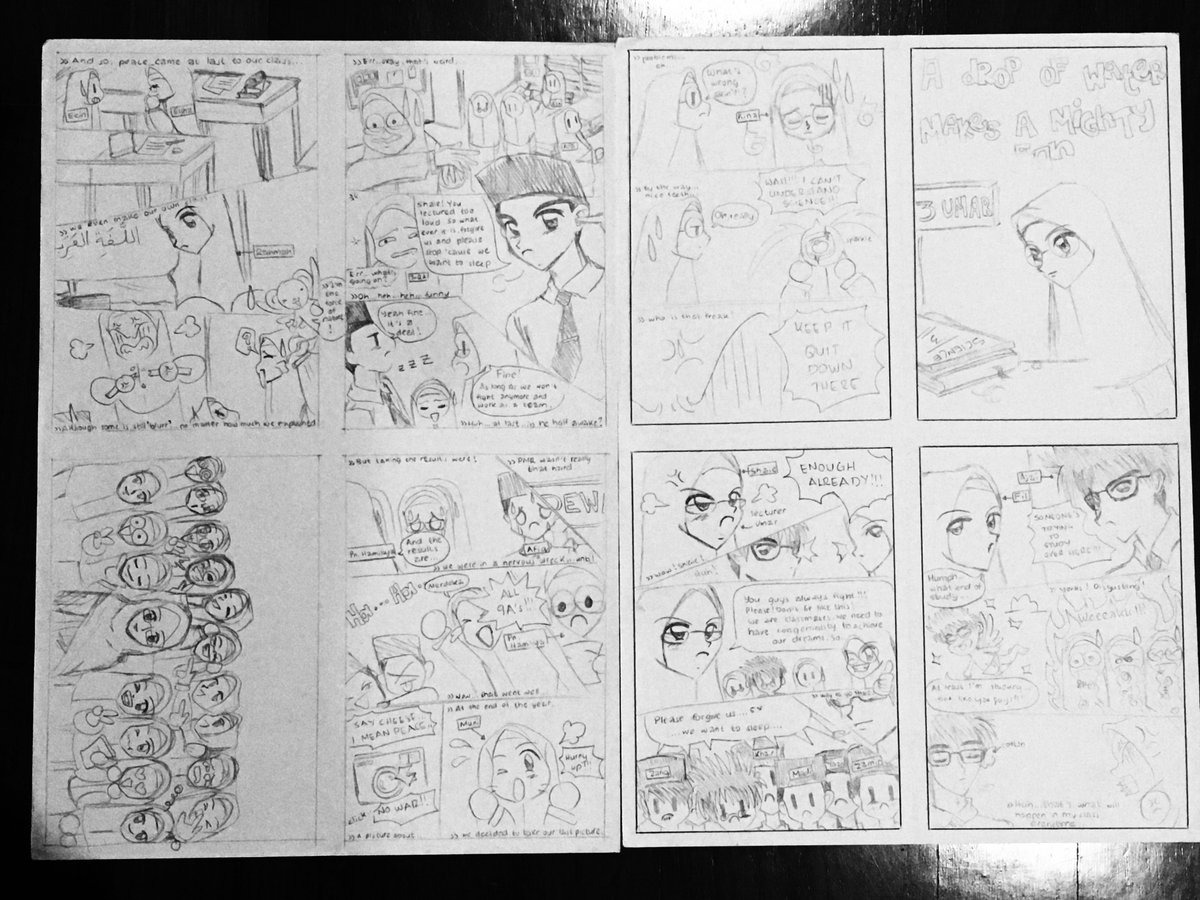 I continued drawing more and more, and even started playing with ink. However, I was still not confident to draw large images, thus keeping them in small thumbnail sizes. Unfortunately, this proves to be a hassle when there’s a lot of dialogues involved.