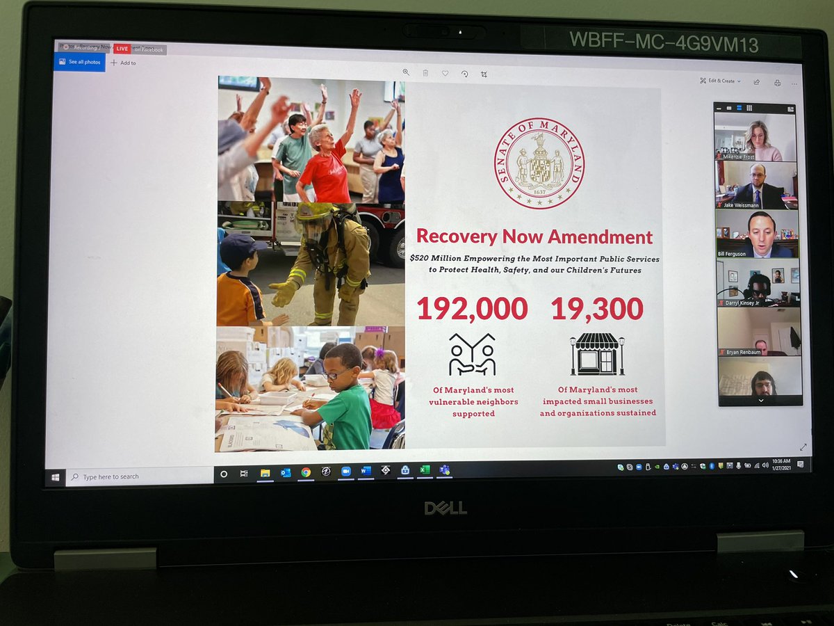NOW:  @SenBillFerg is detailing a $520M amendment to Gov. Hogan’s $1B COVID Relief plan. Senate President Ferguson says the governor’s proposal is a good start. It’s named the Senate Recovery Now Amendment.  #mdga21