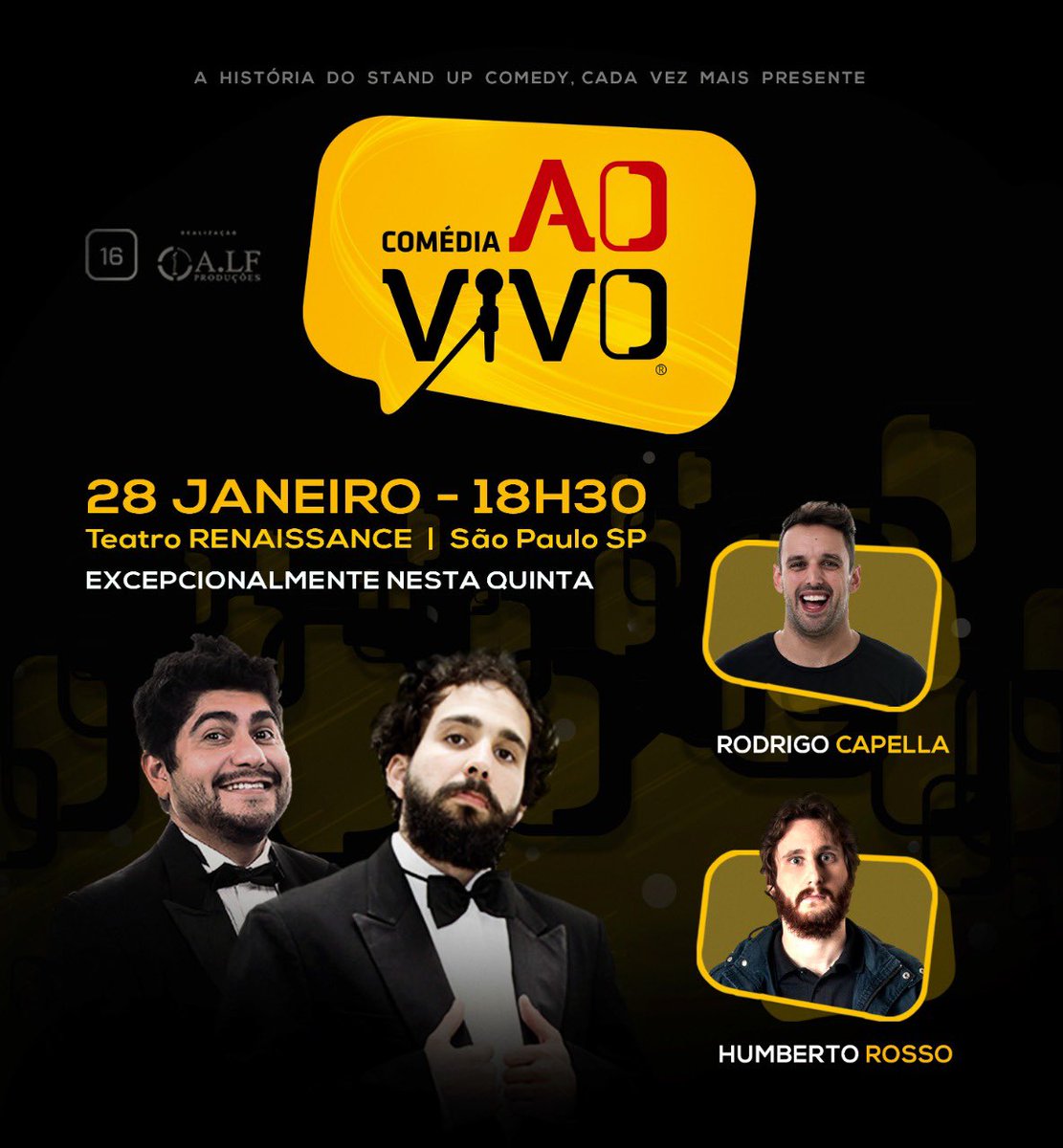 É AMANHÃ SP
Devido aos novos protocolos , nossa tradicional noite será nesta quinta às 18h30 no <a href="/RenaissanceSP/">Renaissance Streaming Party</a> 
Compre agora neste link bileto.sympla.com.br/event/66595