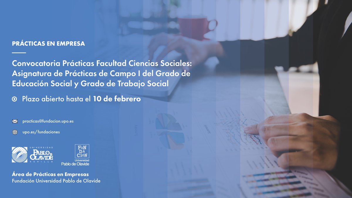 Publicada la convocatoria de #practicas  de Campo I del Grado de Educación Social y Grado de Trabajo Social, abierta hasta el 10 de febrero. Más info: cutt.ly/wj4mHiu
@facusocialesUPO <a href="/pablodeolavide/">Pablo de Olavide</a> <a href="/practicasfupo/">practicasfupo</a>