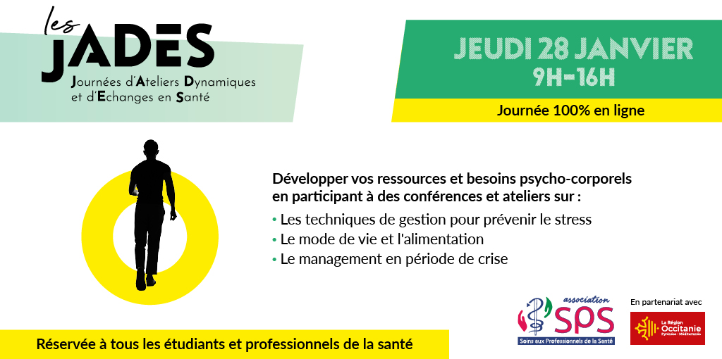 Professionnels de la santé, étudiants en santé, RDV demain : Journée d'Ateliers Dynamiques et d'Echanges en Santé. Inscrivez-vous, participez à vos ateliers préférés asso-sps.fr/evenements/jad…
#covid19 #management #alimentation #Mindfulness #INM #artthérapie #HathaYoga #sommeil