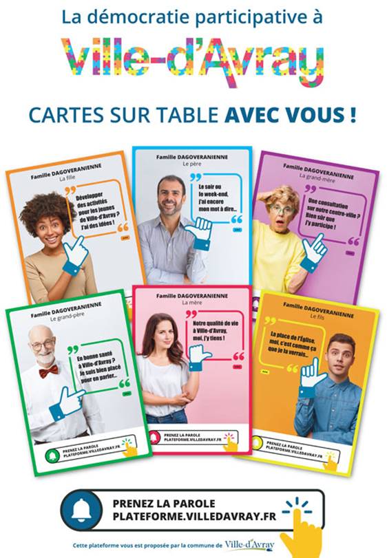Parce que nous voulons jouer cartes sur table avec Vous, retrouvez l'équipe municipale de <a href="/VilledAvray92/">Commune de Ville-d'Avray</a> pour dialoguer !
Quand ? vendredi 29 janvier à 18h30
Comment? en visioconférence
➡️bit.ly/RPVDA2901
Tous les sujets qui vous préoccupent !
#DemocratieParticipative
