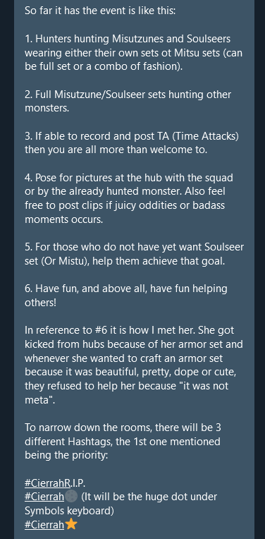 MH_Canta's tweet photo. I've recently learned that a fellow MH fan and long-time viewer of my channel has sadly passed away earlier this month so this Sunday I will do an MHGU open lobby stream in her honor and hunt a bunch of (Soulseer) Mizutsune, her favourite monster. More details below. https://t.co/GZUT82MAH9
