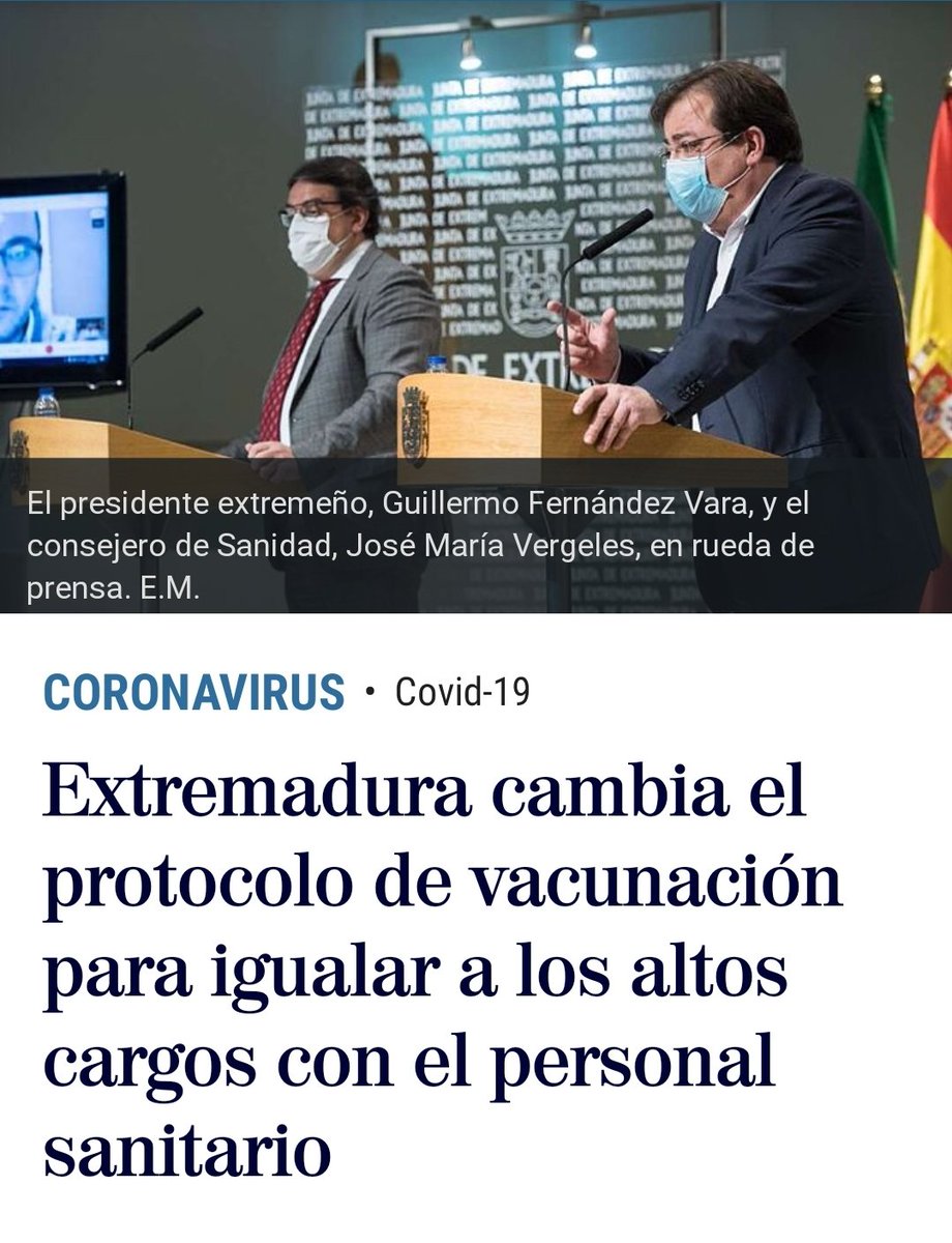 A principios de enero el presidente socialista de Extremadura dijo que estaban vacunando a un ritmo lento porque no se fiaban de la vacuna. Pues se ve que ya sí se fían.