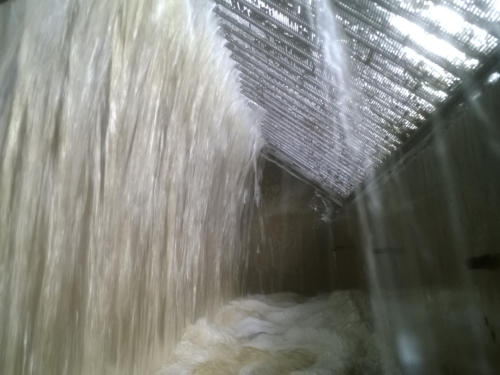The water accelerates over the top of the screen and gets pulled into the pipeline below, maximising the water abstraction rate. This also means that the screen cleans itself of grime and debris, increasing efficiency. http://www.crowdfunder.co.uk/raasay-community-hydro