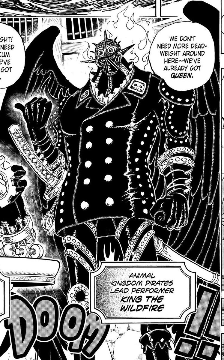 De la même façon que Katakuri, King se doit d’être un obstacle à surpasser pour un membre de l’alliance avec un haut potentiel.Que ce soit un capitaine SN, Zoro, Sanji, Jinbe ou autres (même si je penche pour Zoro), il doit être battu par un perso dont il permettra l’évolution.