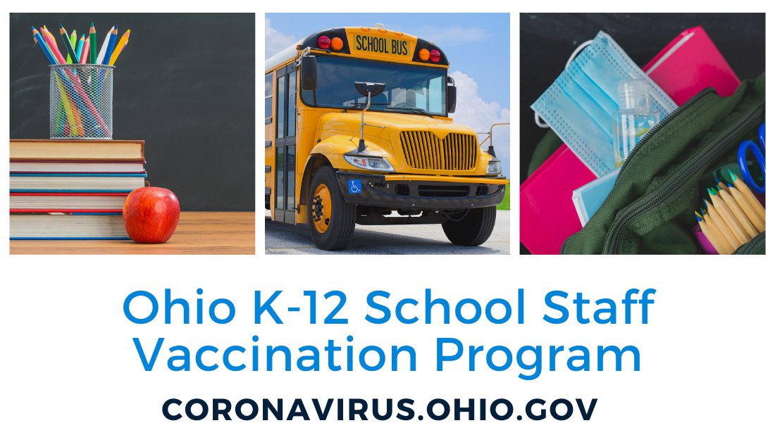 GovMikeDeWine's tweet image. Next week, Ohio will make the #COVID19 vaccine available to 91,000 K-12 teachers and school personnel who are necessary to provide in-person education to students. 

Fact sheet ➡ bit.ly/2M9Ajz1
Week 1 schools ➡ bit.ly/2Mxx7Nt